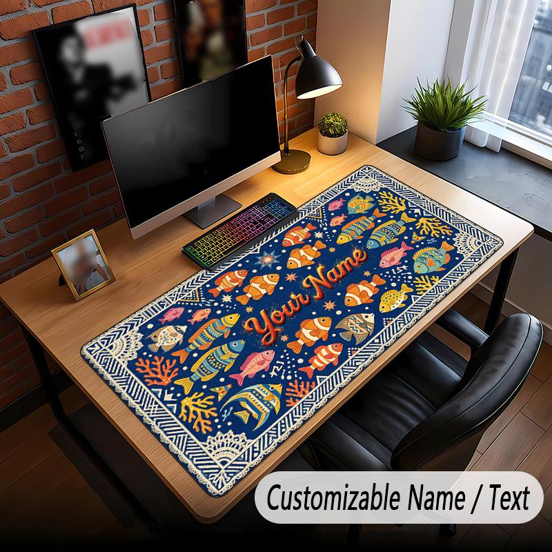 Fish Ocean Theme Custom Mouse Pad Personalized With Name Text Customized Desk Mat For Office Home Decor