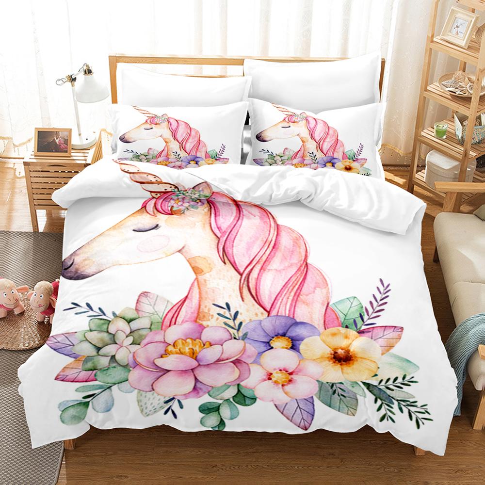 Pink Rainbow Horse Bedding Set Single Twin Full Queen King Size Unicorn Bed Set Aldult Kid Bedroom Duvet Cover Sets 3D Print 034