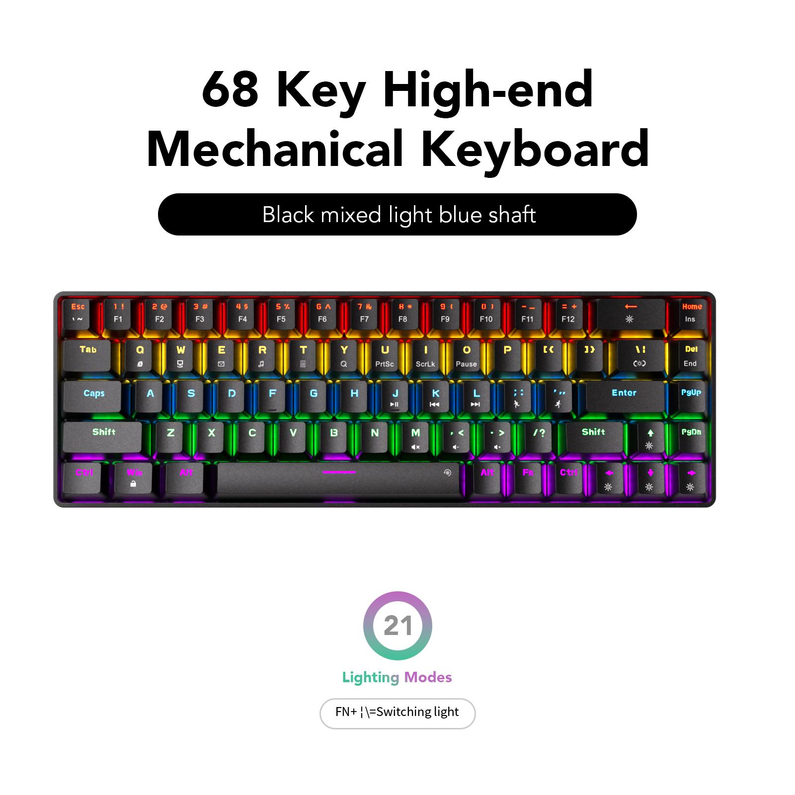 

SUNSONNY N-J6PRO Mingyue — высококачественная проводная механическая клавиатура с 68 клавишами. Все клавиши без импульса. 35*15*5cm чёрный