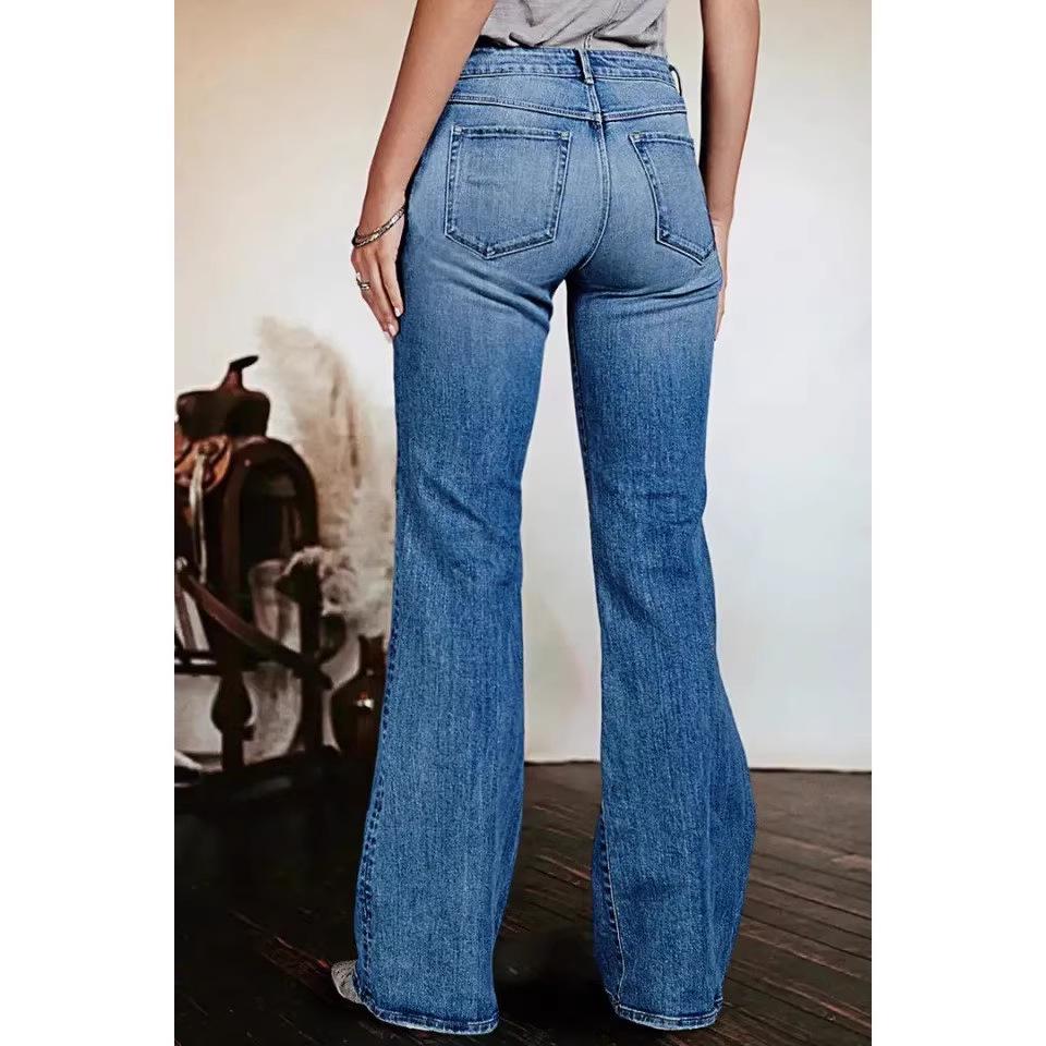 2026 Embroidered Floral Micro-Flare Slimming Wide-Leg Jeans