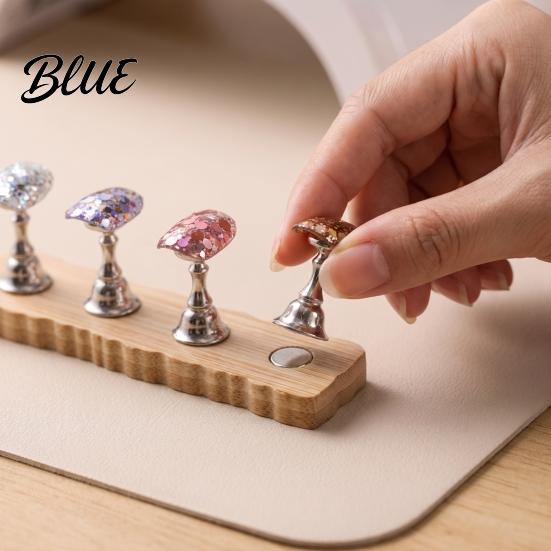 DIY Nail Art Tool Practice Stand with Wooden Base, Magnetic Press-on Holder Acrylic Display for Painting Nails, False Home Salon Manicure