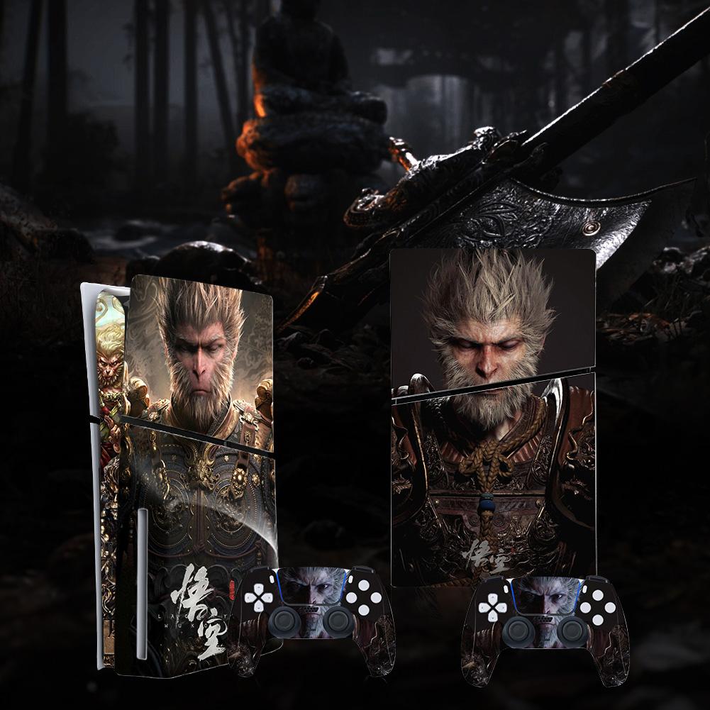 Black Myth Wukong Vinyl Protective Cover Anti-Scratch Cool Decal Cover Dustproof for PS5 Slim Disc Digital Console & Controllers