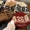 Korean Windproof Fisherman Hat Coldproof Warm Knitted Beanie With Ear Protection Retro Diamond Shaped Checkered Pullover Cap