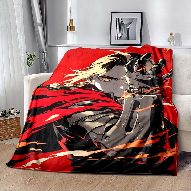 Fullmetal Alchemist Anime Throw Blanket, Edward & Alphonse Fire Print Soft Flannel Blanket, Sofa Bed Home Decor for Anime Lovers