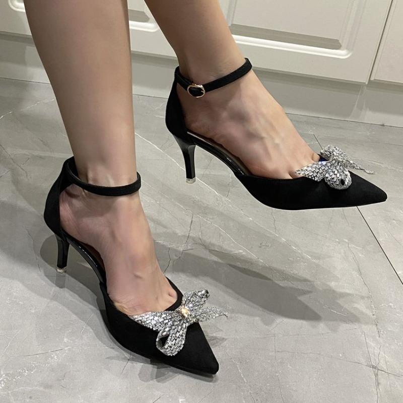 2026 Shallow High Heels(6-8cm)PUOne-Strap Low-Cut Rubber Pointed Toe Stiletto Shoes