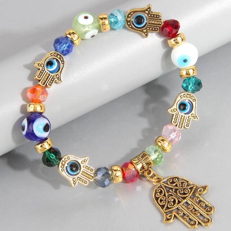 Trendy Eye & Palm Motif Bracelet , Geometric Alloy Cuff , Fashion Statement Jewelry for Women , Gold / Silver