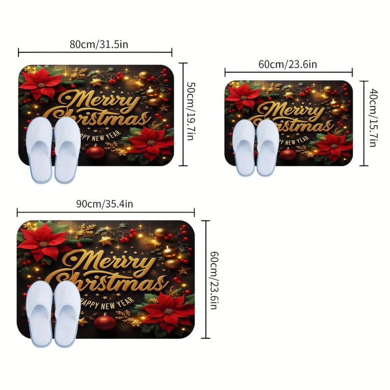 VIKAMA Merry Christmas Welcome Floor Mat Indoor Outdoor Entrance Kitchen Bedroom Bathroom Entryway Rug Happy New Year Home Decor