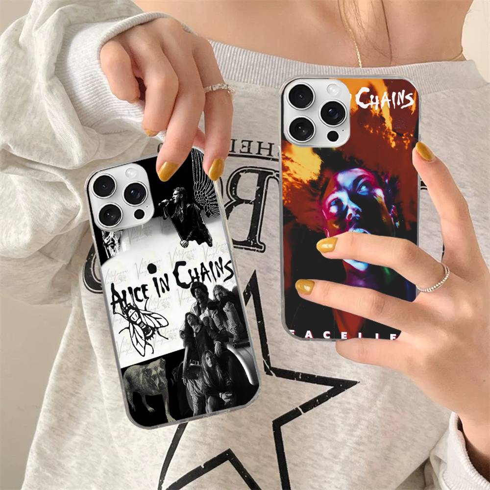 A-Alice I-In C-Chains For iPhone 17 Air 16 15 14 13 12 11 Pro Max Plus Phone Case Silvery Satin Glossy Surface