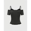 TrendHub Vintage Fake Two Items Graphic Women Harajuku Y2k Aesthetic 2000s Oversized Sexy Off Shoulder Short Sleeve T-shirts Grunge