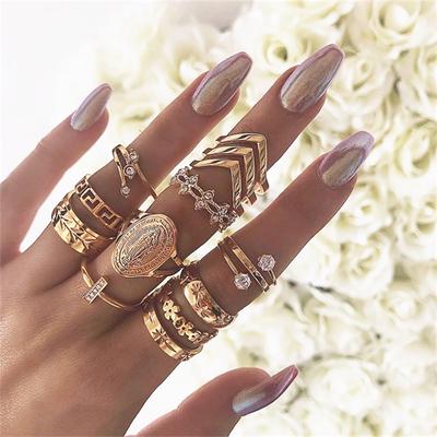 13 Pieces / Set Bohemia Lady Water Drop Geometry Flower Portrait Personality  Knuckle Jewelry Ring