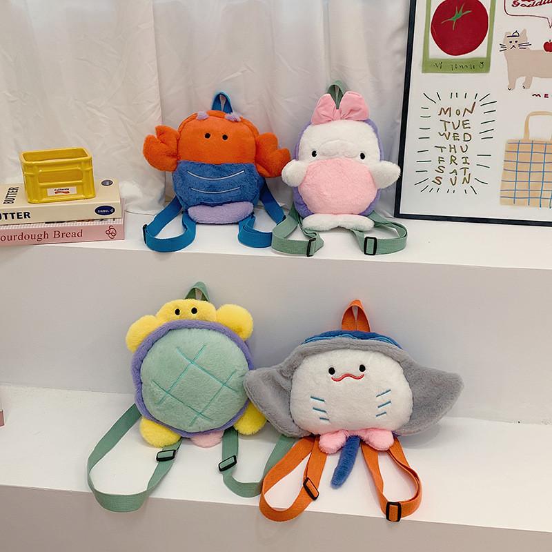Cartoon Plush Backpack For Girls With Velvet Material And Zipper Closure For Daily Use