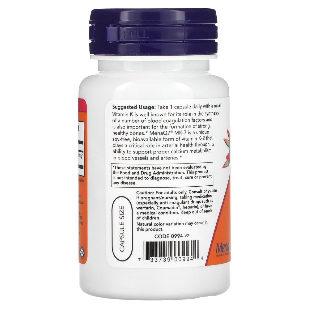 Now Foods MK-7 Vitamin K-2 Extra Strength Veg Capsules, 60 Count