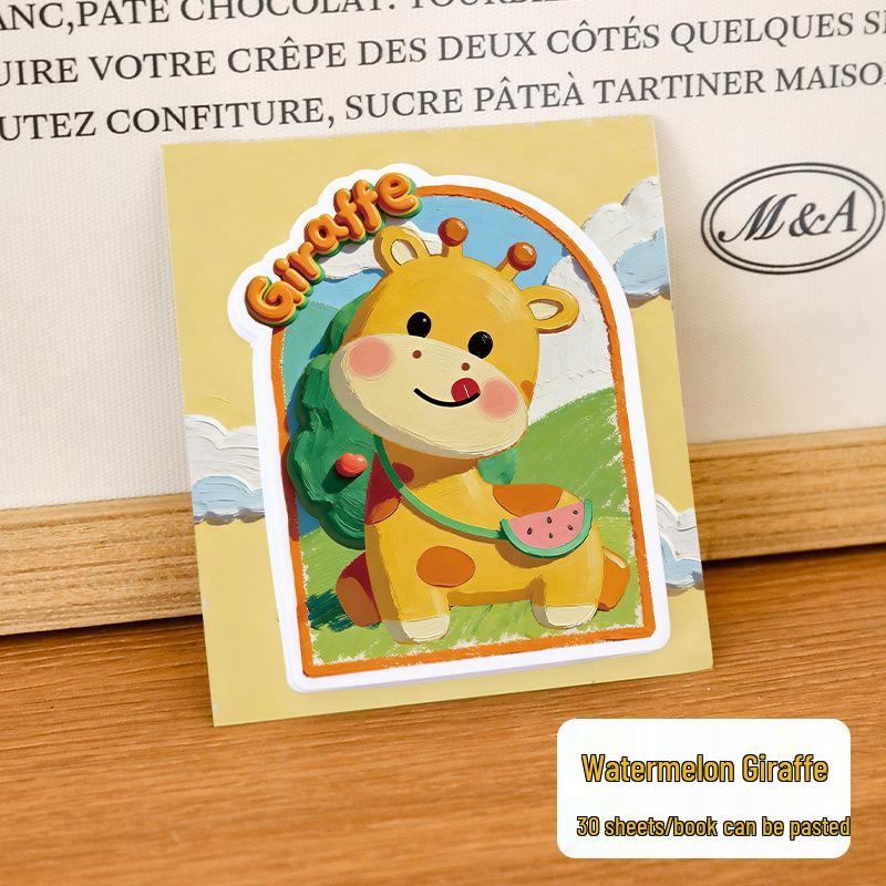 Cute Animal Oil Painting Sticky Notes - Reusable Tearable Cartoon Message Notes, Japanese Style N-Times Stickers