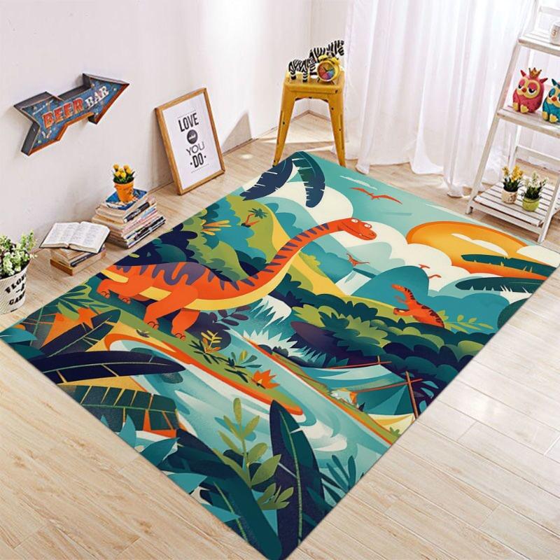 Cartoon Jungle Animal Carpet Mat Rug Multiple Cute Animals Design Non-Slip Floor Mat for Kids Room Living Room Home Decoration
