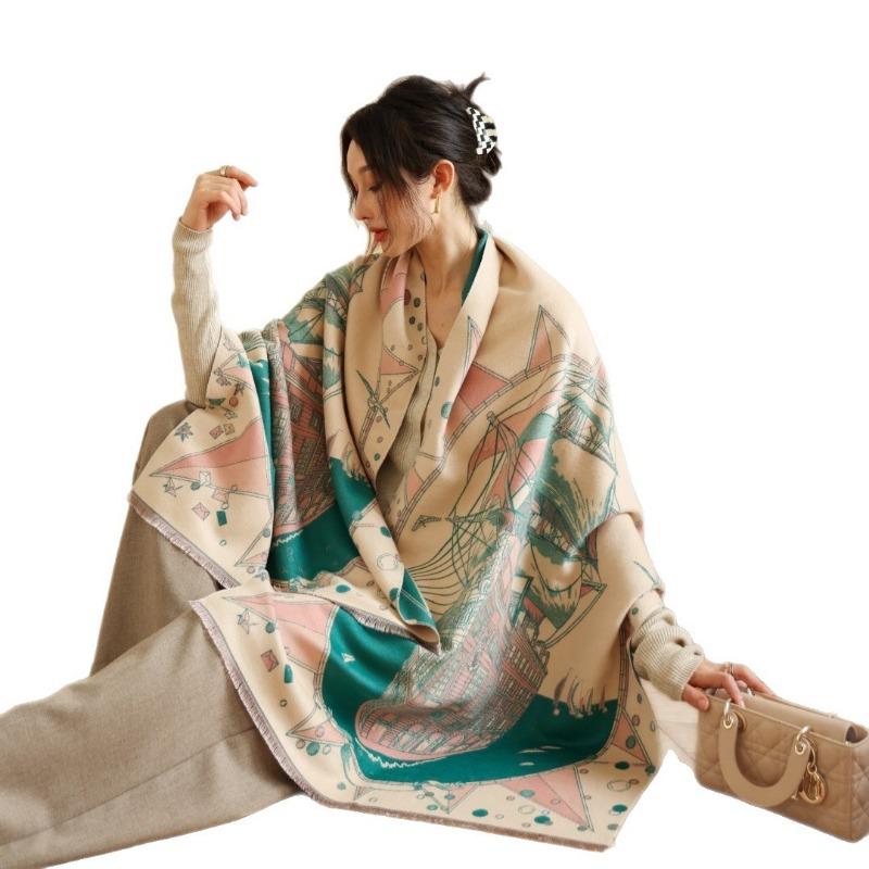 Scarf women's winter new versatile nautical imitation cashmere shawl thickened warm scarf dual-purpose high-end
