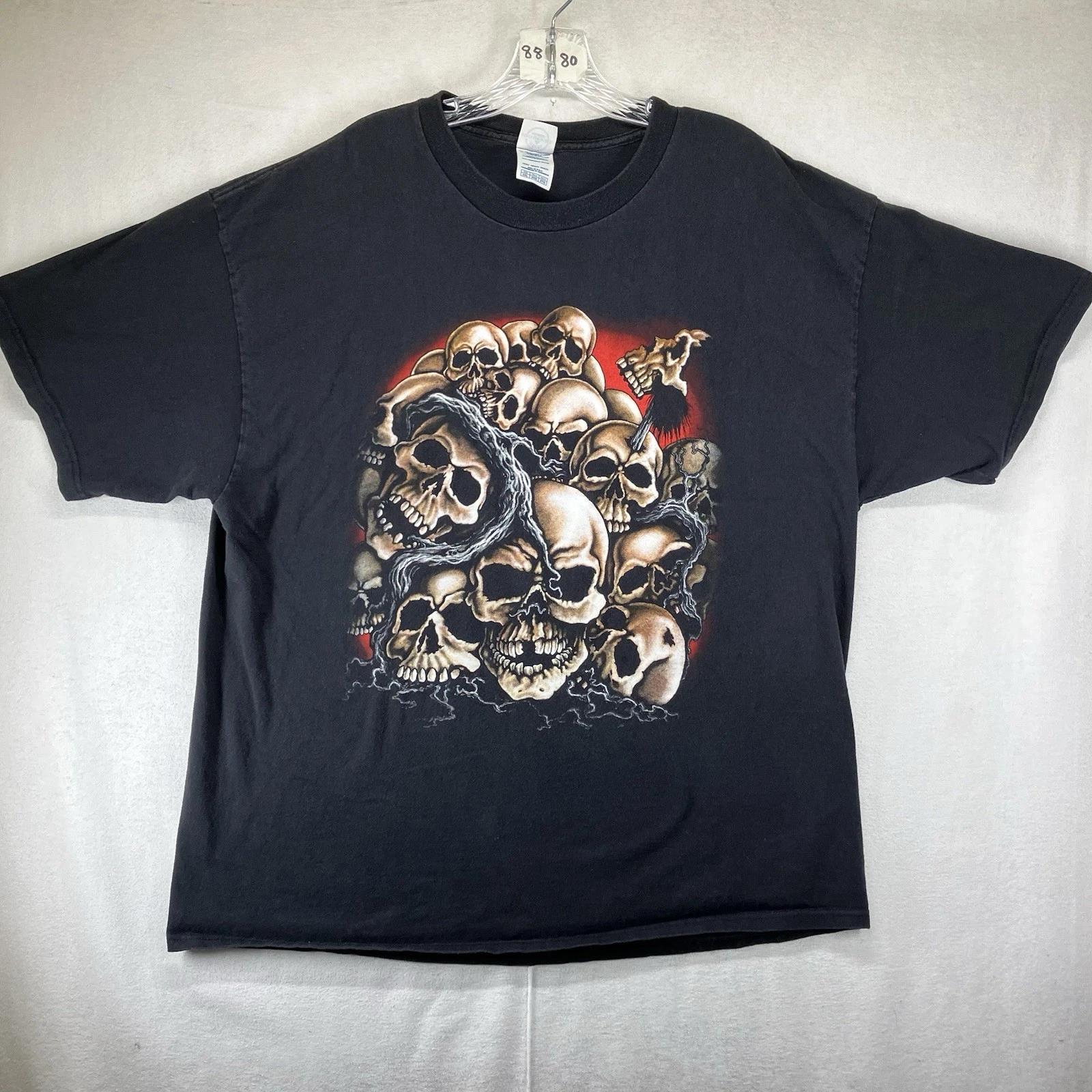 Mens Y2K Skull T Shirt 2XL Black Grunge Affliction Style Goth Biker Sturgis 3XL