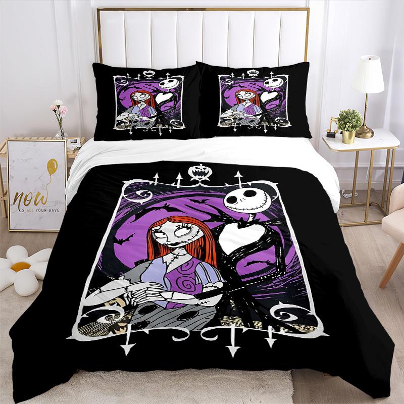 3pcs Jack and Sally Disney Bedding Set Includes 1 Quilt Cover and 2 Pillowcases, Comfortable Bedding F049