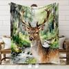 1pc Comfortable Forest Deer Theme Flannel Blanket Polyester, Soft and Breathable, Ideal for All Seasons, Perfect Gift for