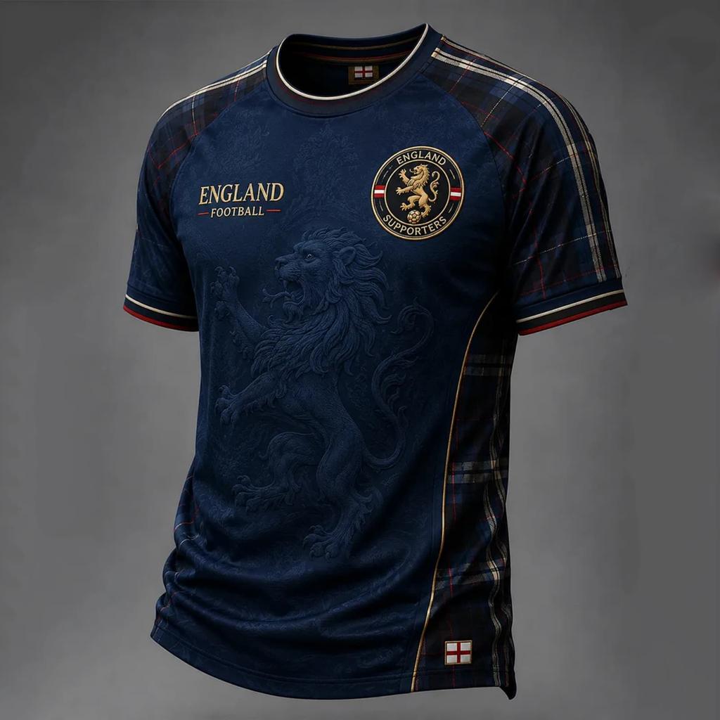 Men's England Football Printed Jersey Short Sleeve Crew Neck Athletic Soccer Shirt Lightweight Breathable Sportswear for Training and Casual Wear