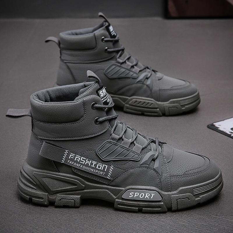 2025 Spring Men's Trendy Casual Outdoor Leather Work Boots - Fashionable British High-Top Design