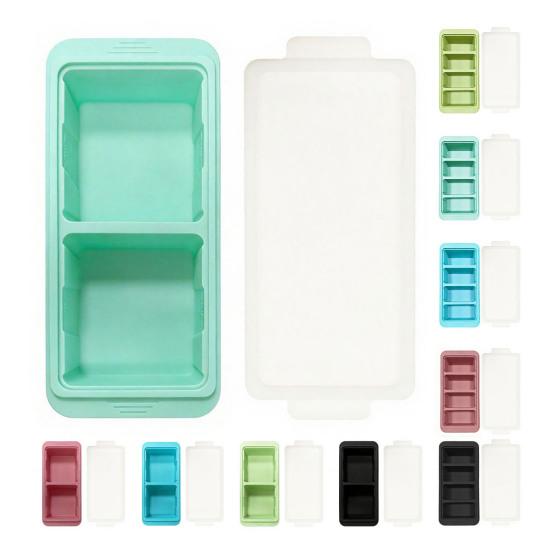 Silicone Freezer Tray with Lid Food-Grade Ice Cube Mold Easy-Release Leak-Proof Stackable