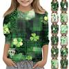 St. Patrick's Day Print Tops For Youth Girls 4-11 Years Round Neck 3/4 Sleeves T-Shirts Trendy Tops Outfit Tees