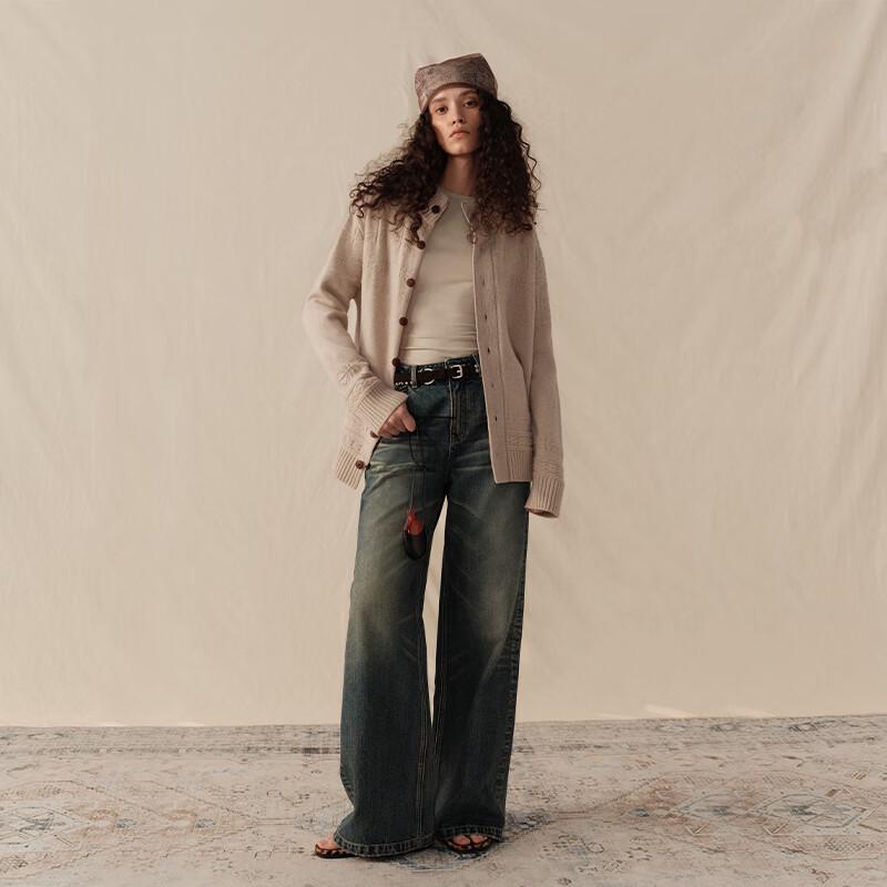 GREEN BELT Women's Retro Fair Isle Wool Cardigan