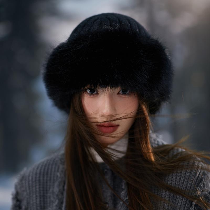 Winter Plush Faux Mink Fur Beanie Hat for Women Elastic Knit Fisherman Cap with Ear Protection - Chic Accessory for Casual Occasions