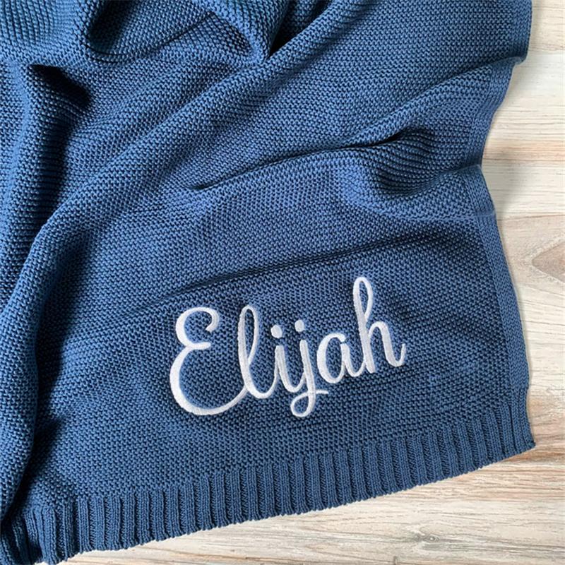 Personalized Kid Name Baby Blanket Embroidered New Born Baby Blanket Stroller Swaddles Breathable Cotton Knitted Blanket Bedding