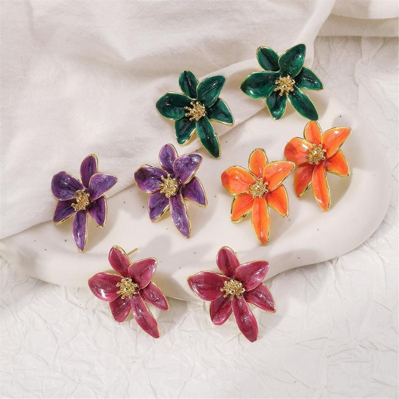 Handmade Floral Colorful Earrings Flower Earrings Stylish Enamel Flowers Drops Oil Earwear Jewelry Ornament for Women