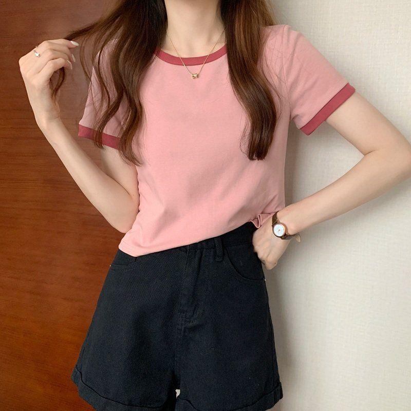 GMXIA Colorful O-neck Short Sleeve T-shirt Women's Summer Bottoming Shirt Slim Short Tops