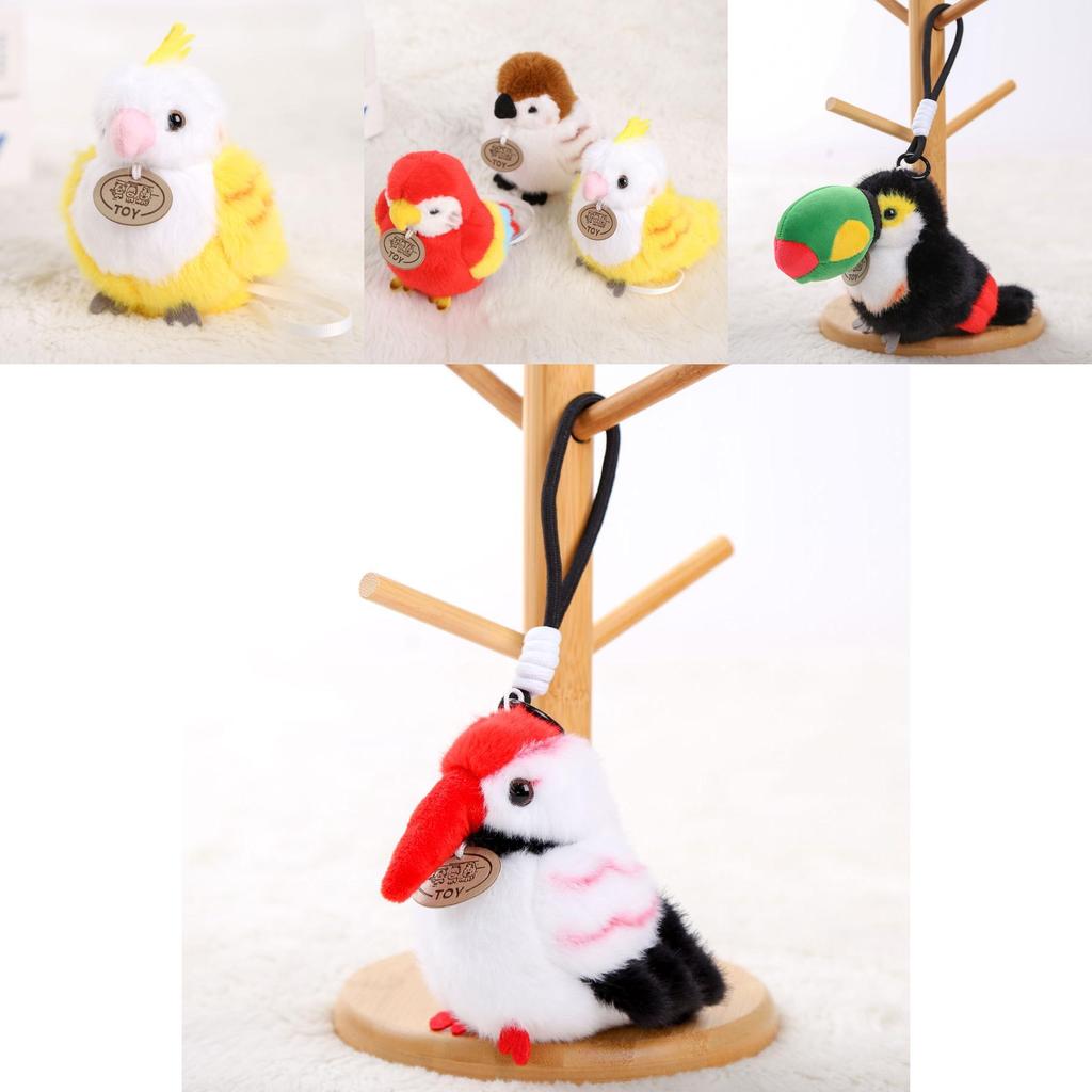 Red Crowned Crane Plush Parrot Keychain With Pp Cotton Filling For Girls And Collectors