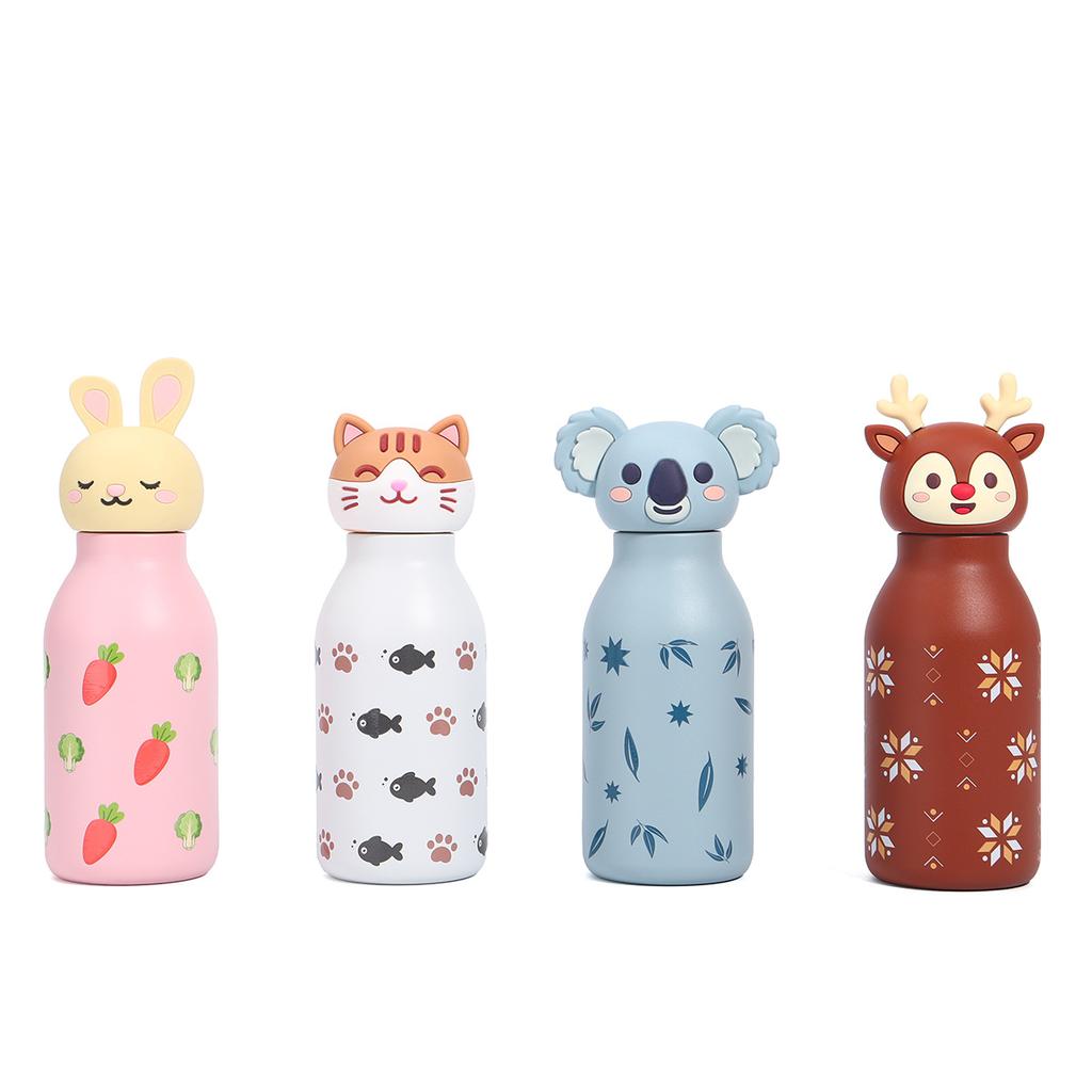 Cute Kids Bottle Silicone Animal Lid Double Wall Insulated Vacuum Stainless Steel Water Bottler Flask