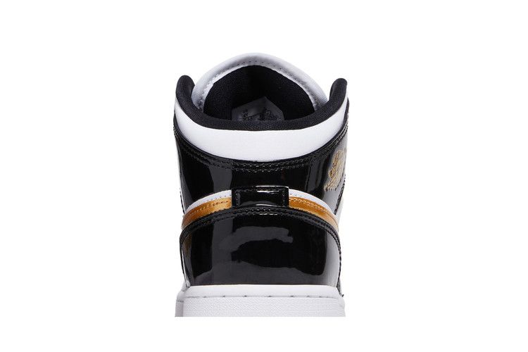 Jordan 1 Mid Patent Black White Gold (GS)
