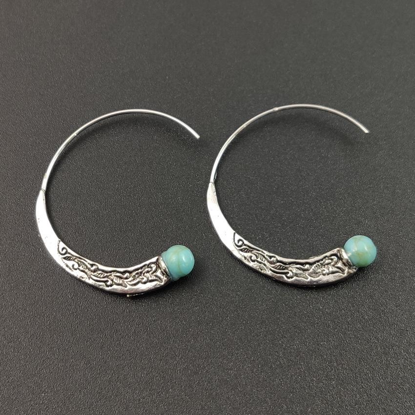 Vintage Punk-Style Turquoise Thai Silver Stud Earrings