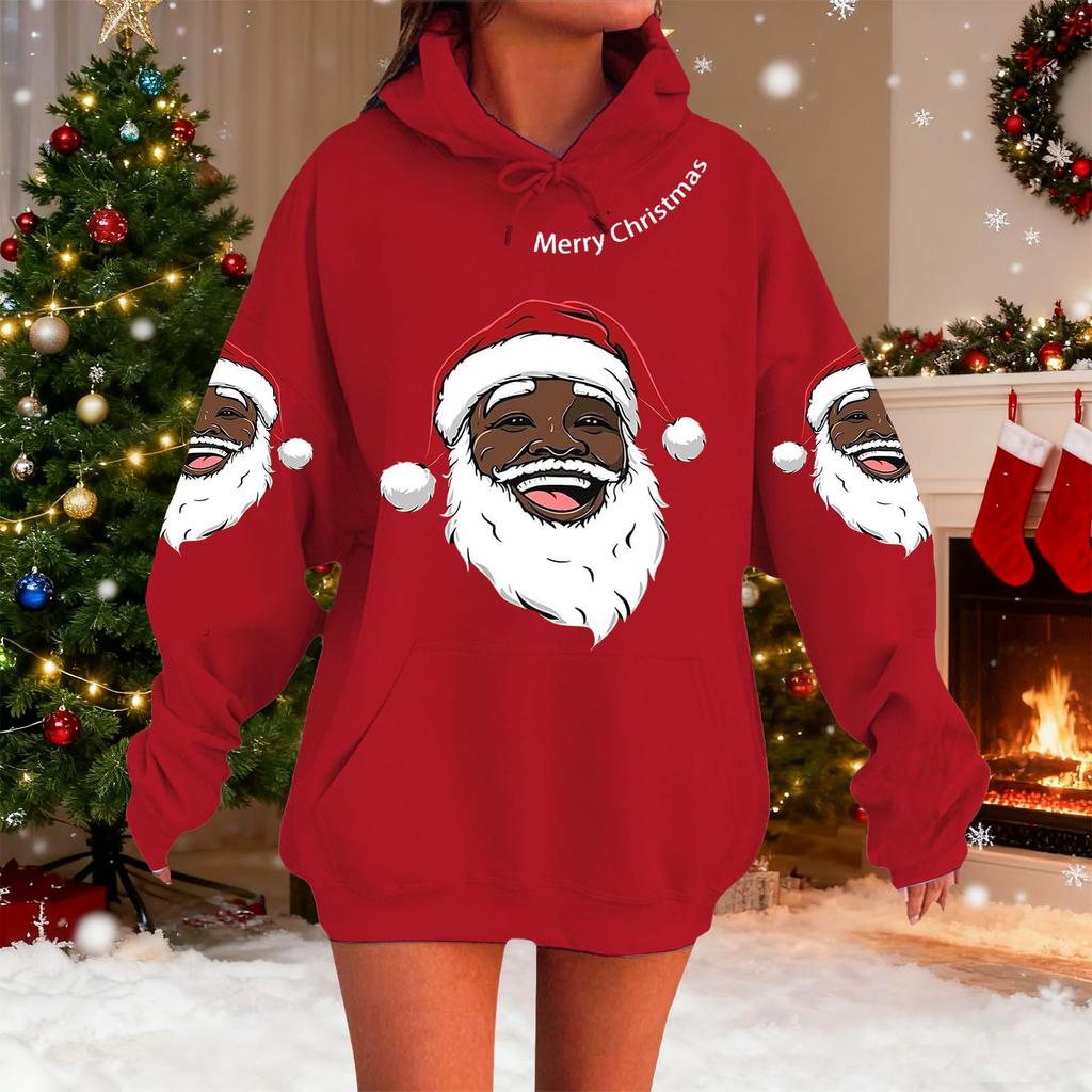 Women's Fashionable Casual Long-Sleeved Christmas Holiday Party Printed Hooded Sweatshirt