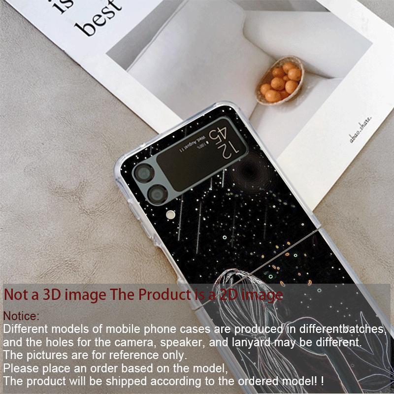 Creative Black Stardust Girl Pattern Phone Case for Samsung Galaxy Z Flip 7 Flip 6 5 4 3 Folding Cover for Z Flip7 Flip5 Fundas