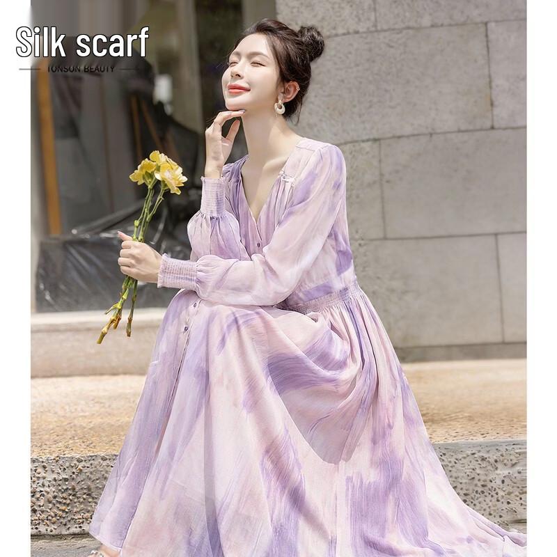 

Elegant V-neck Waist-Cinching A-line Dress XL