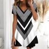Sommer Mode Damen V-Ausschnitt Kurzarm Künstlerischer Druck Bedrucktes Kleid Sex Kurzer Rock Kleider