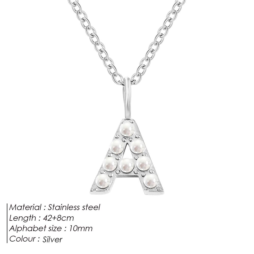 eManco DIY Imitation Pearl Letter Pendant Stainless Steel Cuban Chain Necklace Women's Gold Plated Accessories 48 Hour Shipping