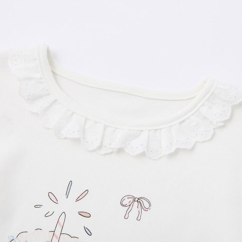 Girls' Cartoon Print Short Sleeve T-Shirt with Lace Trim