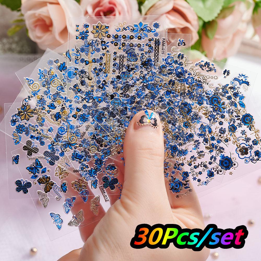 30 Stück Weihnachten Geprägt Glitzer 5D Nagelaufkleber 6*5cm Elch Schneeflocke Bär Schneemann Xmas Aufkleber Winter Maniküre Glitzer Aufkleber