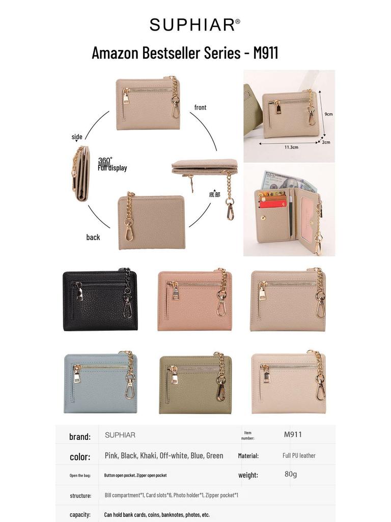 Women's PU Leather Zipper Wallet - Large Capacity Card Holder for Commuting and Students