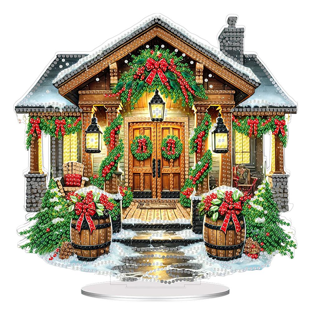 2D Flat Print Xmas DIY Single Side Drill Desktop Diamond Art Decor Kits (House)