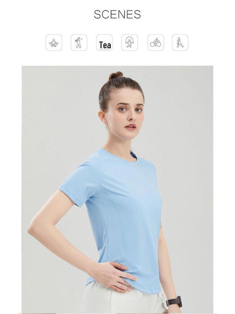 Women's Breathable Summer Sports T-Shirt - Moisture-Wicking, Round Neck, Short Sleeve, Dance & Fitness Style