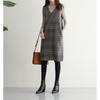 Damen Strickweste Kleid Baumwolle V-Ausschnitt Pullover Kariert Vintage Tanktop Ärmelloses Kleid mit Taschen