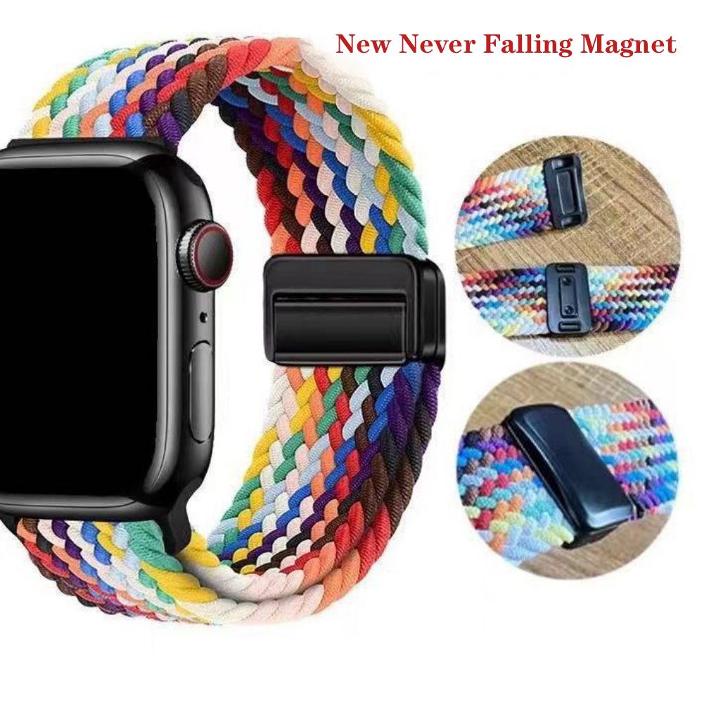 Magnetic Braided Loop Watch Band Compatible For IWatch Series 9 8 7 Metal Magnetic Buckle Breathable Nylon Sports Watch Strap