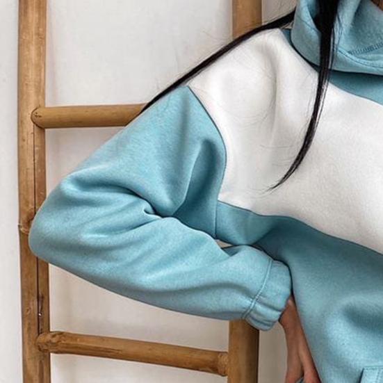 1 Set Hoodie Pants Set Hooded Drawstring Women Contrast Color Sweatshirt Pockets Pants for Sports