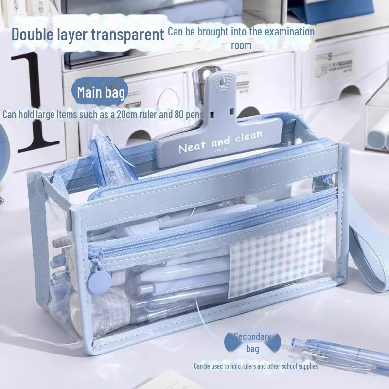 Large Capacity Transparent Three-Layer Pencil Bag for Students