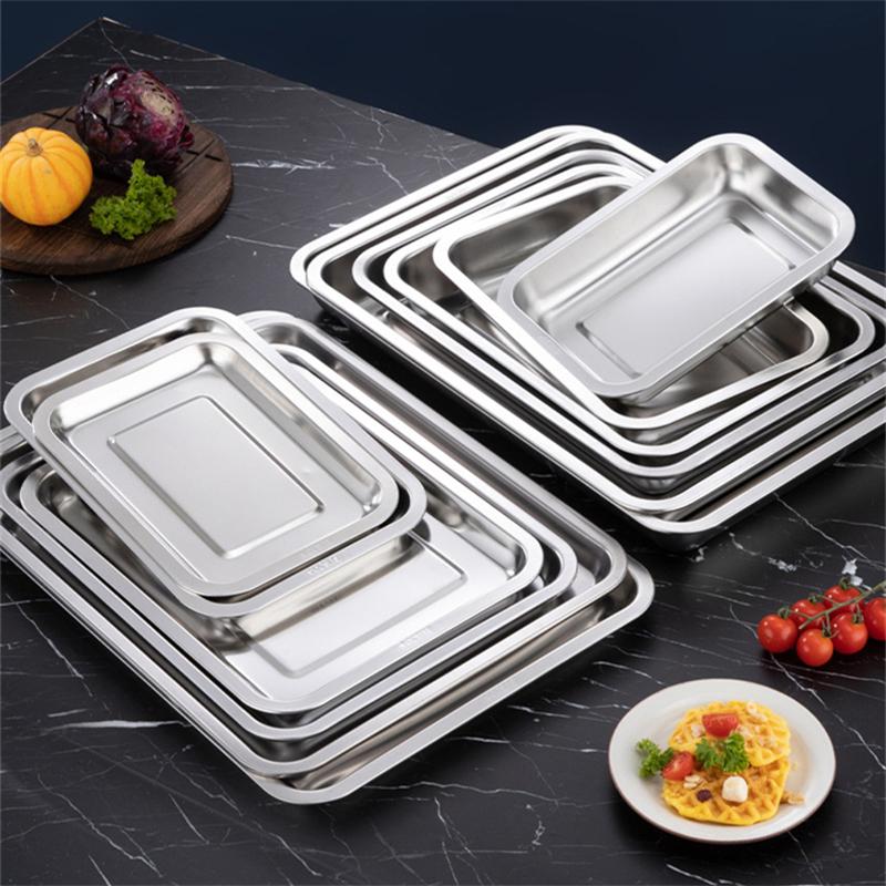 Kitchen Stainless Steel Thicken Food Storage Tray Rectangle Sausage Fruits Dish Hotel Metal Dinnerware Baking Pastry Pans Plate